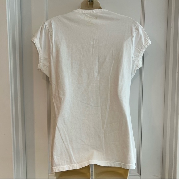 🌿White Maurice’s Tiny V-Neck Ruffle T-Shirt Size Large - Picture 4 of 7